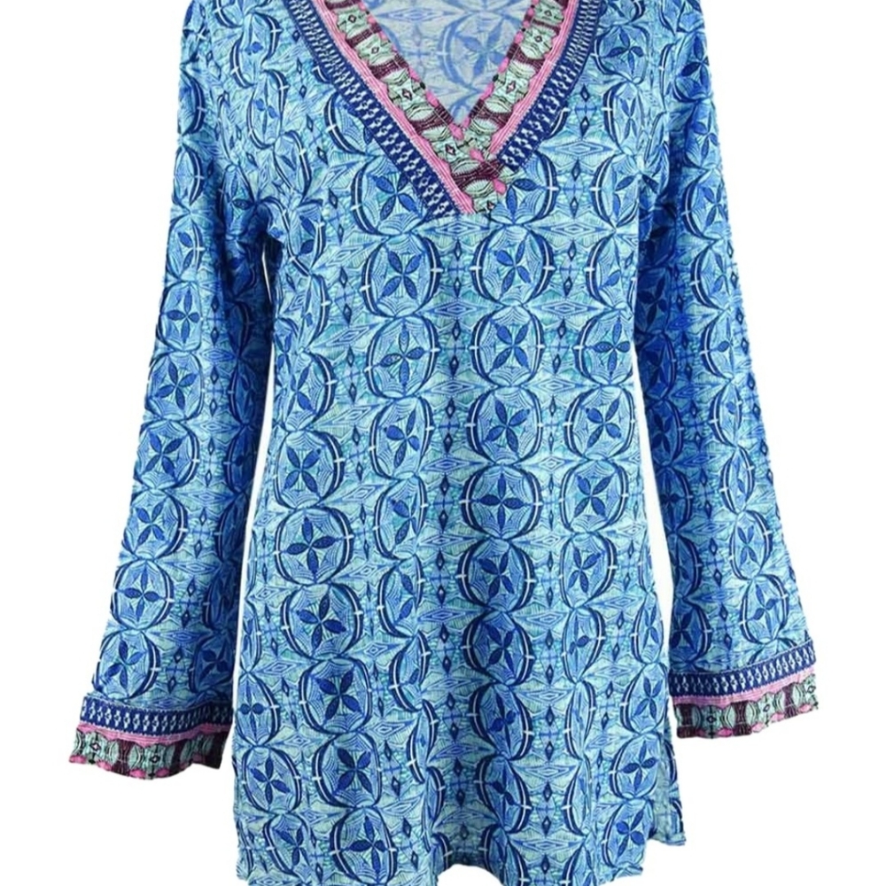 COPY - La Blanca Tunic, Blue & Pink, NWT, XL